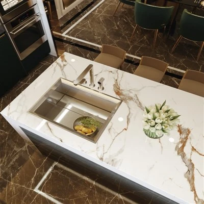 Calacatta Gold Nano Glass Kitchen Countertops